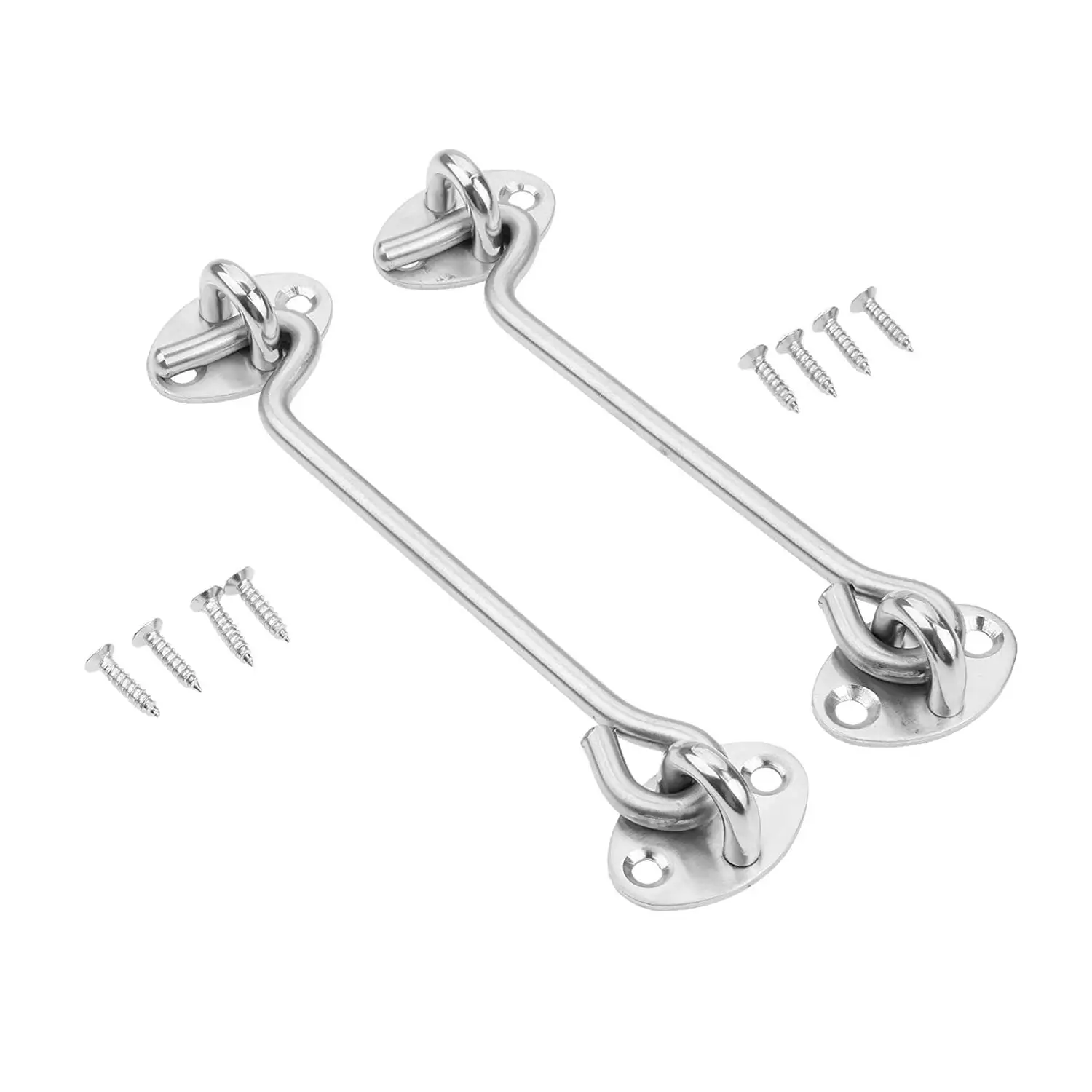 

2Pcs Cabin Door Hook & Eye Latch Lock Shed Gate Catch Silent Holder Stainless Steel 6 inch