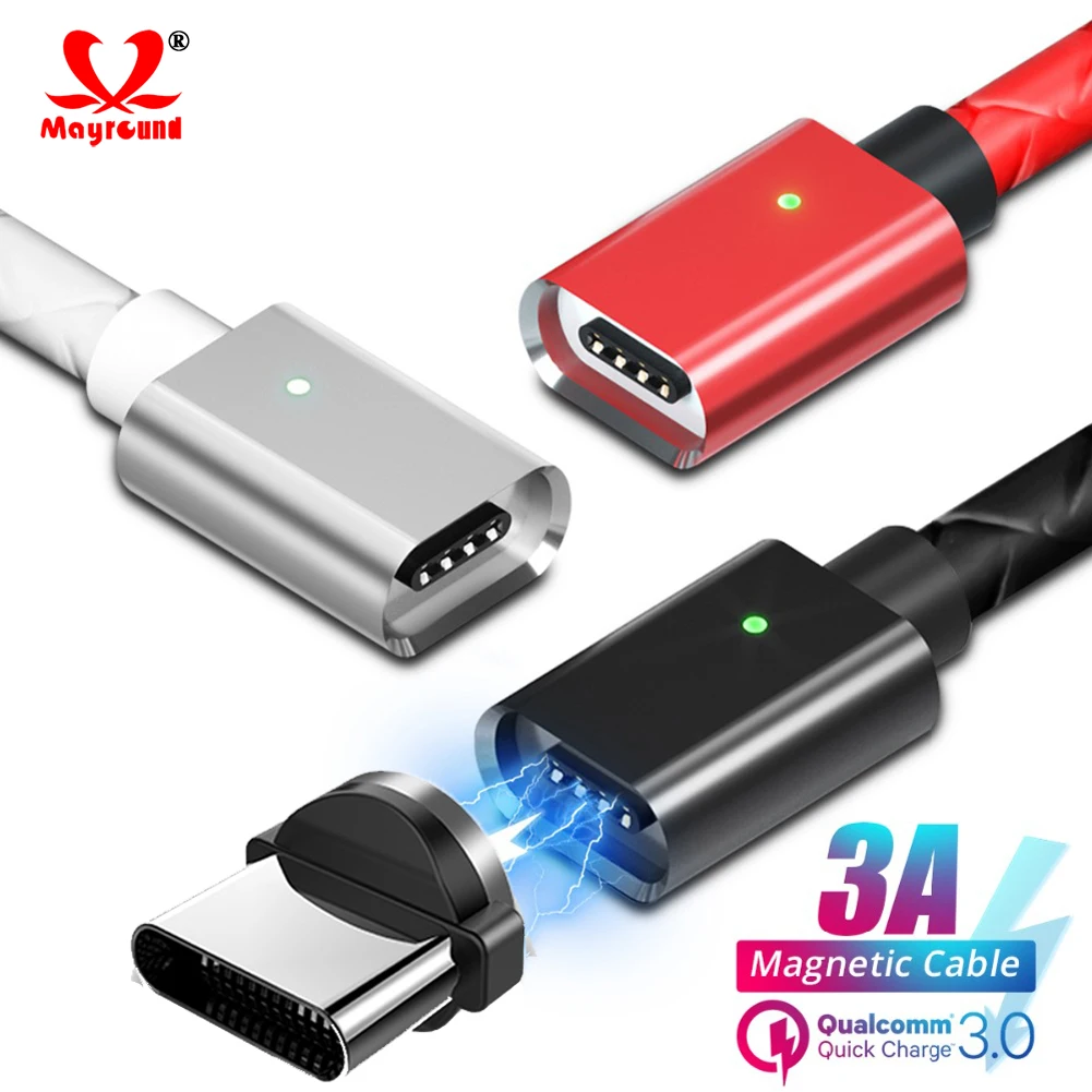

Mayround Type C Magnetic Cable USB C 3A Fast Charger Phone Lead Cord For Samsung S8 S9 LG Xiaomi For Huawei Mate 20 Pro P20
