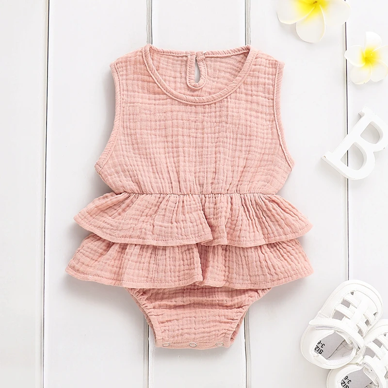 الصلبة الوليد طفل طفلة الملابس أكمام رومبير توتو اللباس 1 قطعة Sunsuit الزي