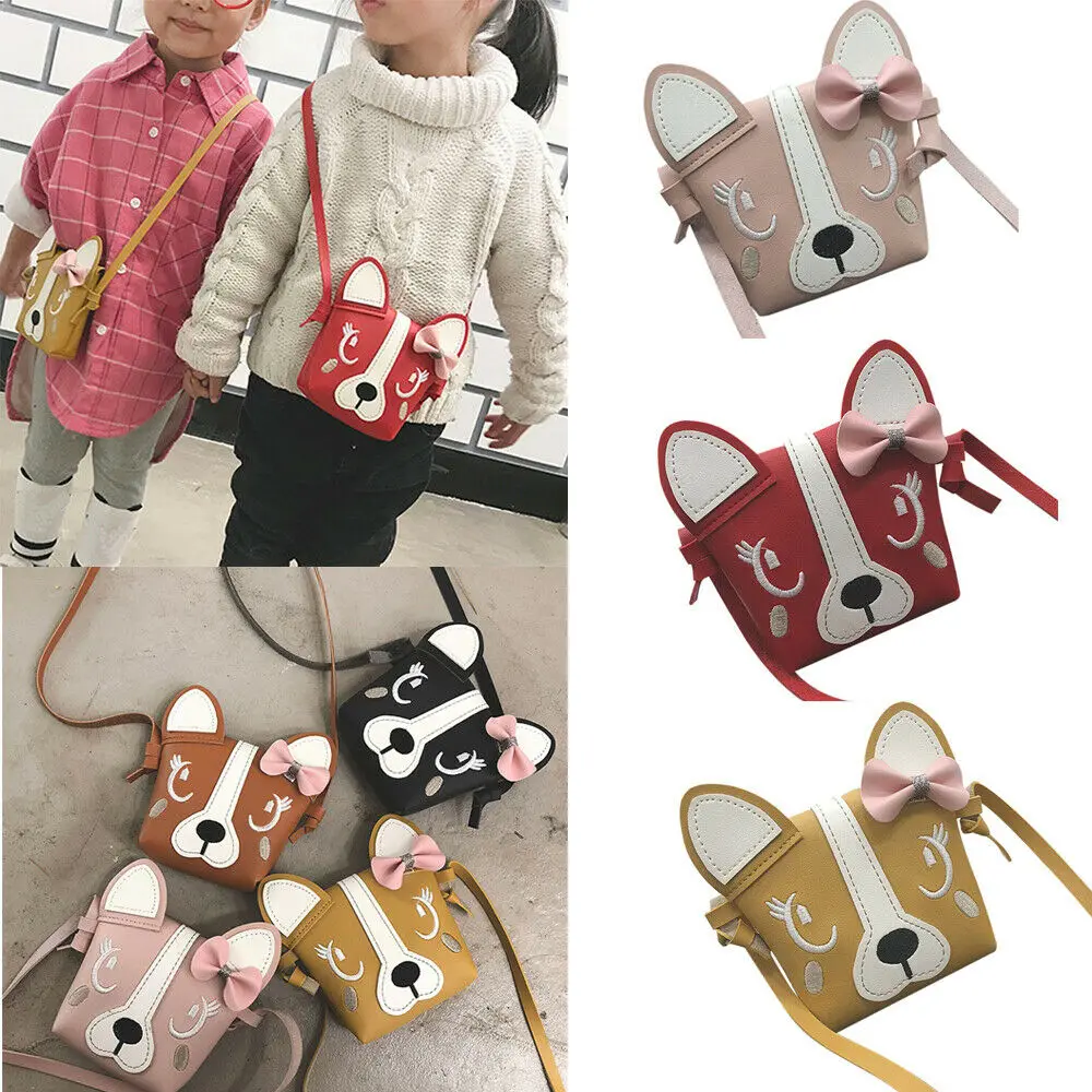 

2019 Newly Toddler Kids Girl Bag Cute Dog Print Bowknot Handbag Fashion Child Shoulder Bag
