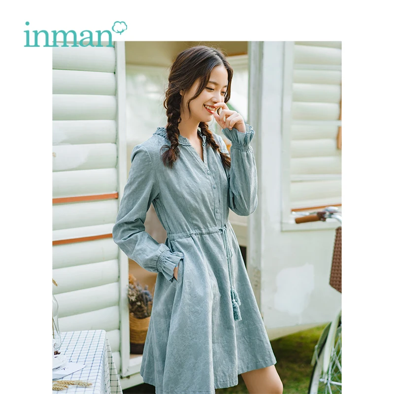 INMAN женское платье трапеция с треугольным вырезом на весну и осень|Платья| |