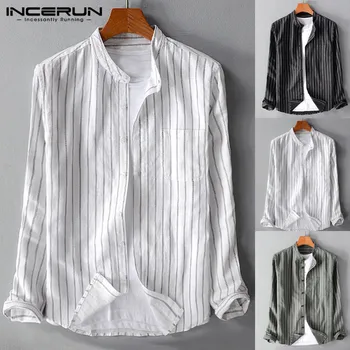 

2020 Striped Shirt Men Long Sleeve Button Loose Simple Breathable Tops Men Casual Brand Shirts Harajuku Camisa INCERUN Plus Size