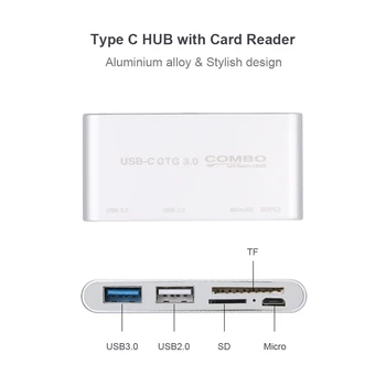 

USB C USB 3.1 Type C HUB with Card Reader 5 in 1 USB-C Hub Type-c OTG Hub Combo USB3.0 Multi Spliter for Macbook Pro Air(Sliver)