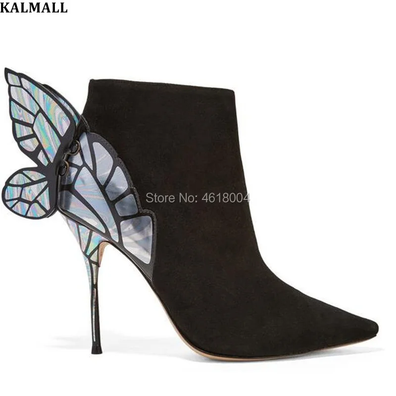 Haute Femmes Pictures as Pointu Kalmall Hiver Cheville Pictures Bottes Bout Robe Zip Papillon Celebrity Talons Ailes Automne Party As Chaussures EwxHYfq
