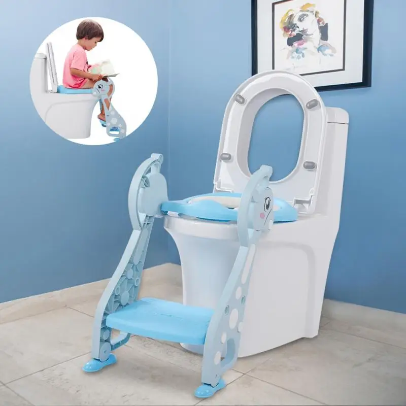 Милый олень подлокотник лестница горшок стул для маленьких мальчиков Дети Малыш Обучение мягкое сиденье для унитаза синий