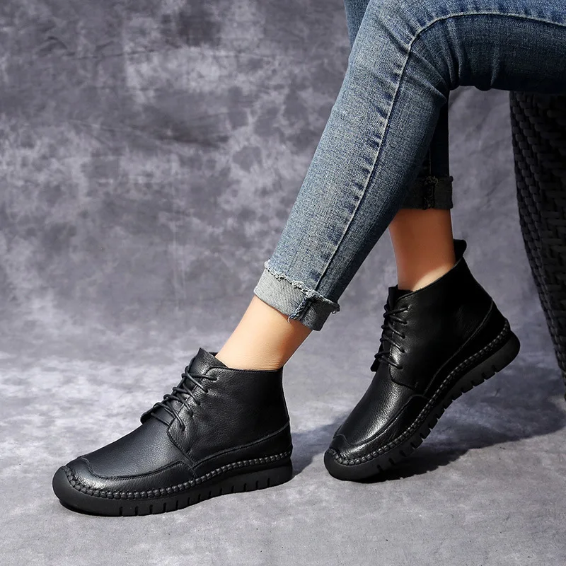 Y Plano Black Mujer Encaje Para Otoño Botas Wintergenu Las Zapatos Casual Cuero Mujeres De Plataforma Tobillo 40wZCxqt
