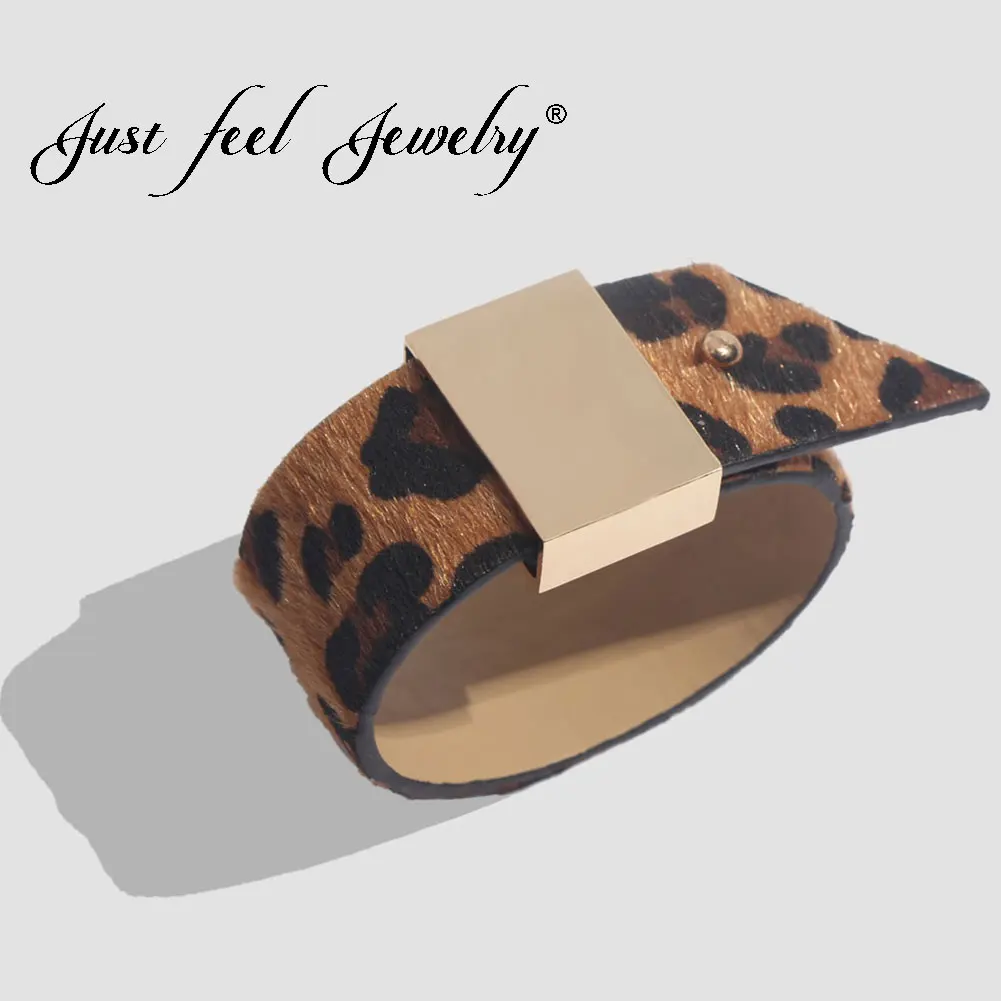 

JUST FEEL ZA Golden Punk Bracelets Bangle For Women Boho Leopard Print Vintage Button Round Adjustable Bracelet Fashion Jewelry