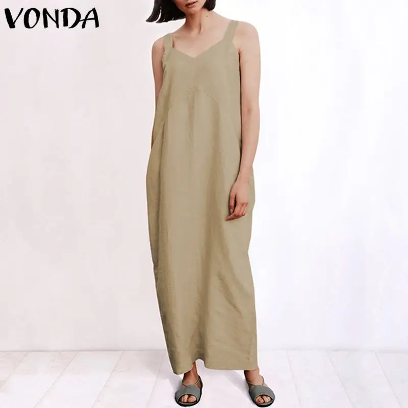 2019 VONDA فستان صيفي المرأة مثير V الرقبة طويلة ماكسي فساتين بلا أكمام حزام فستان الشمس عارضة زائد حجم حزب Vestidos الشاطئ رداء 2019 VONDA فستان صيفي المرأة مثير V الرقبة طويلة ماكسي فساتين بلا أكمام حزام فستان الشمس عارضة زائد حجم حزب Vestidos الشاطئ رداء