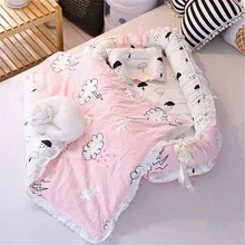 Воздухопроницаемая хлопковая спальная кроватка для новорожденного ребенка, переносная кровать для сна, съемный матрас, детское гнездо для сна, подушка для кровати для мальчиков и девочек
