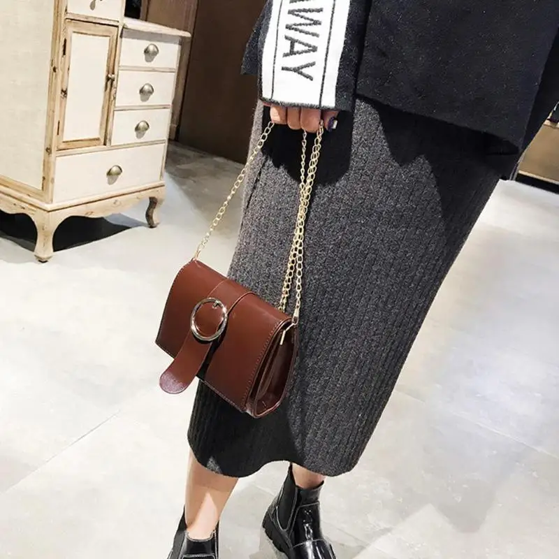 

Korean Women Square Shoulder Bag PU Flap Crossbody Bag Small Chain Handbags