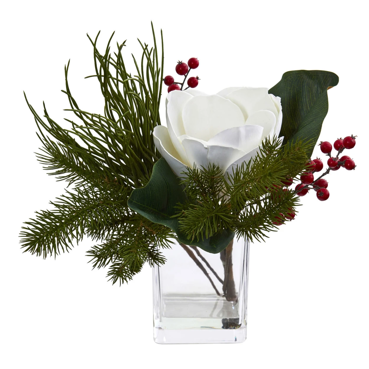Nearly Natural Magnolia &amp Berries Artificial Arrangement in Vase | Дом и сад