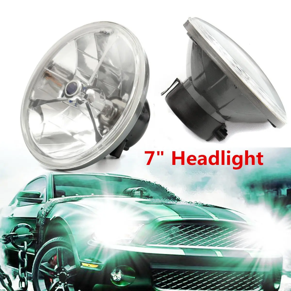 

2pc Universal 7inch H4 Clear Blue Dot Tri Bar Headlights For Chevy/Ford/Motorcycle