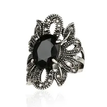 Vintage Black Hollowed Flowers Rings For Women Jewelry Engagement Ring For Women Wedding Big Finger Rings For Women Gifts Ring