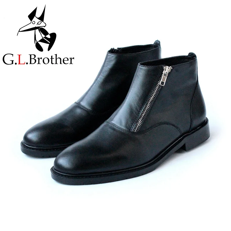 

Simple Type Black Ankle Boots High Quality Handmade Side Zipper Short Booties Real Cowhide Leather Chelsea Boots