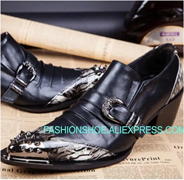 

New Fashion Geather Leather Leopard Print Men Dress Shoes Punk Style Rivet Oxfords Shoes Formal Breathable Elevator Shoes Men