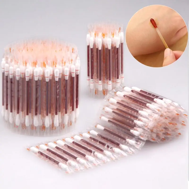

10pcs Iodine Portable Stick Medical Disinfected Cotton Swab Make Up Disposable