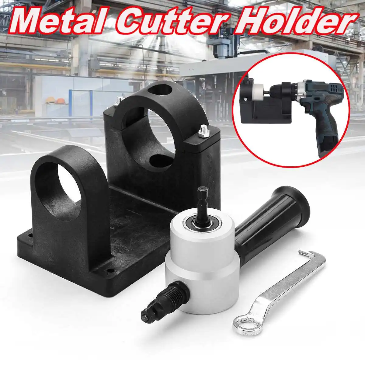 

Hilda Double Head Sheet Metal Nibbler Cutter with Nibbler Cutter Holder Bracket for Electric Drill Power Tool Accessories