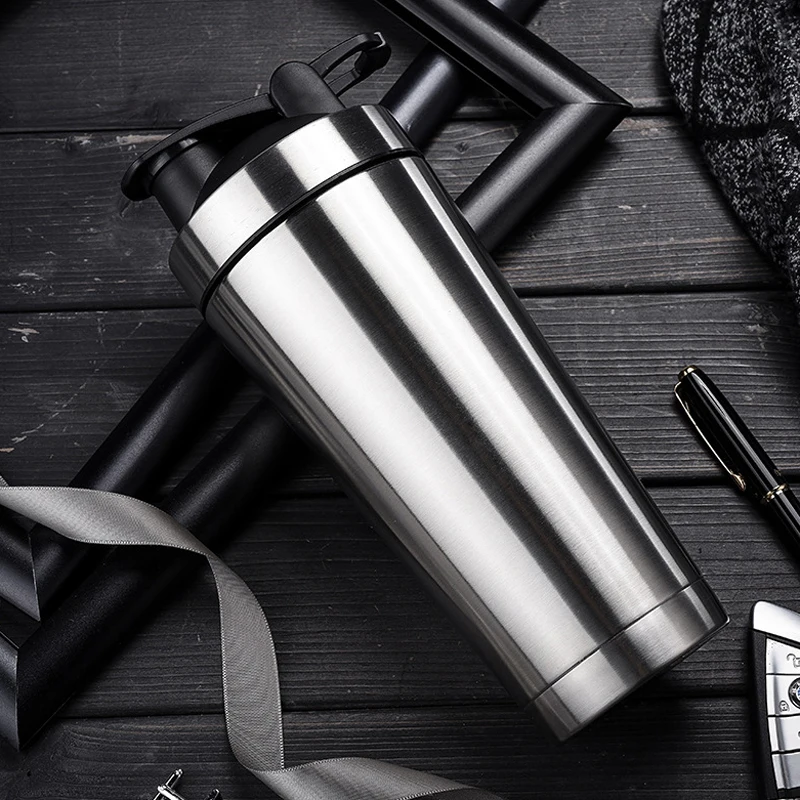 

700ml Stainless Steel Shaker Bottle with Metal Protein Shake Mixer Drink Protein Whey Weight Gainer Blender Gym Cup