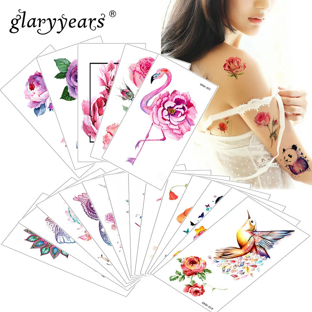 Glaryyears 5 قطعة/المجموعة المؤقتة الوشم ملصق الساخن وهمية الوشم الزهور فلاش تاتو للماء صغيرة الجسم الفن الرجال النساء 9 تصاميم