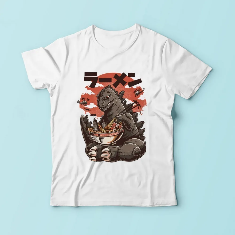 Мужская футболка kaiju eat lamen белая Повседневная с коротким рукавом лето