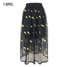 Ormell/модные черные плиссированные юбки с вышивкой г. весенне-летние элегантные женские сетчатые юбки-пачки с высокой талией, сексуальные Тюлевая юбка средней длины