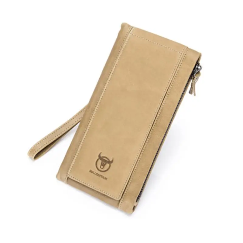 

BULLCAPTAIN Men Fashion Genuine Leather Wallets Light Card Holders Mens Clutch Long Wallet Money Bag