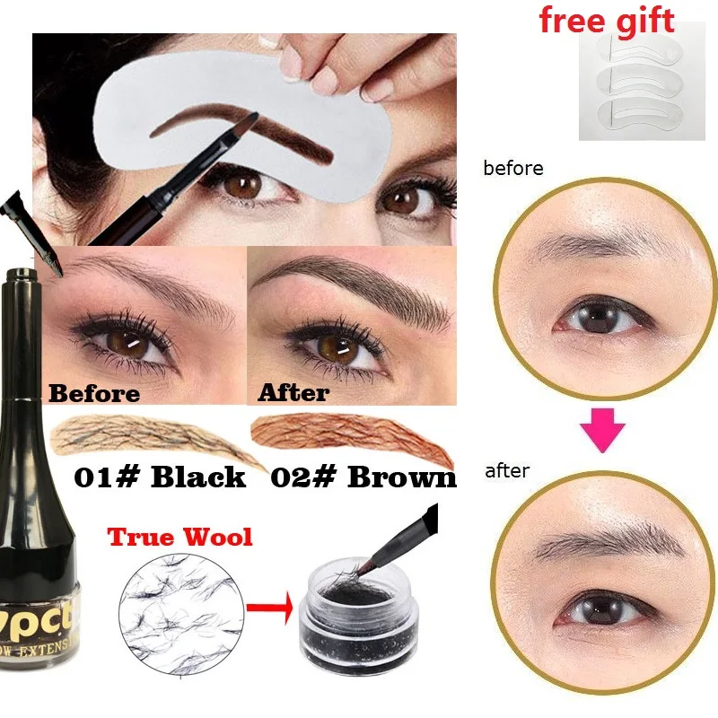 

2g 3D Eyebrow Fiber extension Cream Waterproof Instant Eyebrow Eyelash Hair Extension with Eyebrow Brush Make Up TSLM2 TSLM2