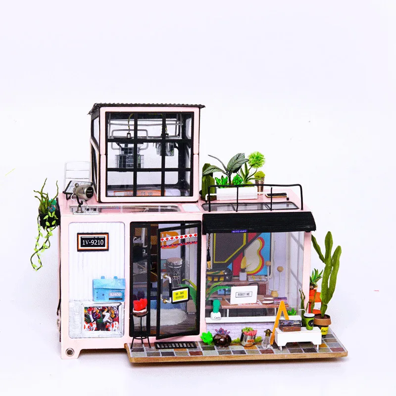 Кукольный домик игрушки комплект Robotime DG13 Кевина студия DIY деревянная миниатюрная 23*27,1*22 см с мебелью светильник подарок декор