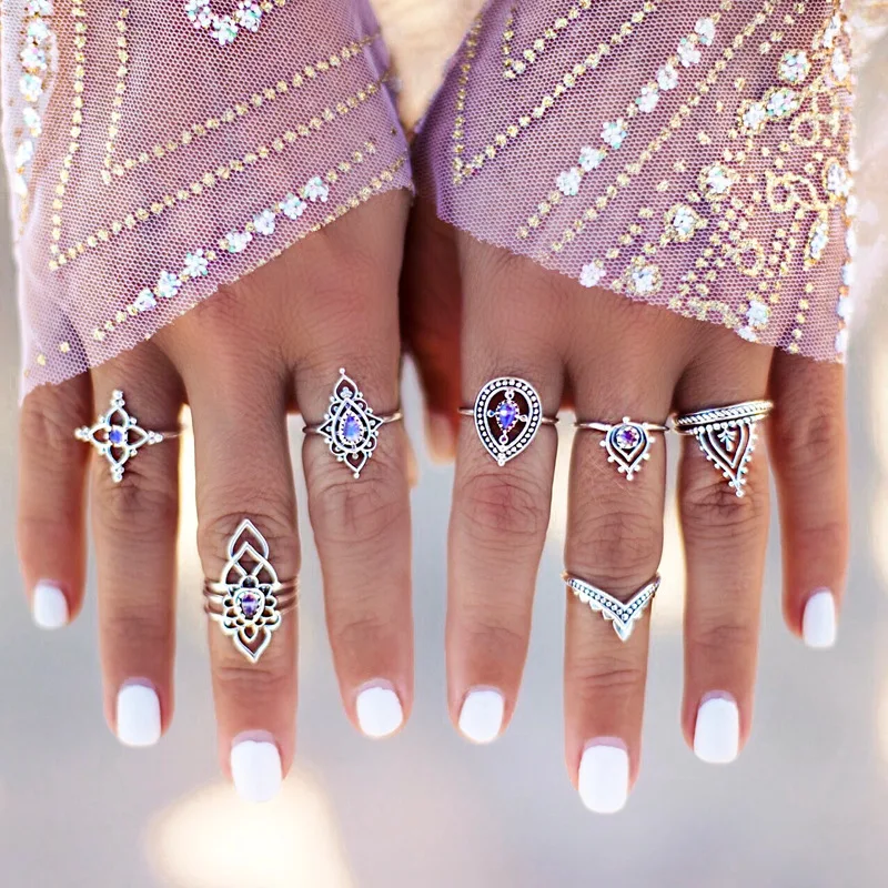 

Rings Set 7Pcs Elegant Women Jewelry Sexy Charming Rings for Women Boho Style Fashion Purple Accessories Summer Gifts for Girls