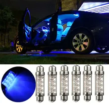 2/4/10 pces placa de número do carro lâmpada 42mm c5w interior do carro luz de leitura festoon dome luz 8 led automobie azul dc12v