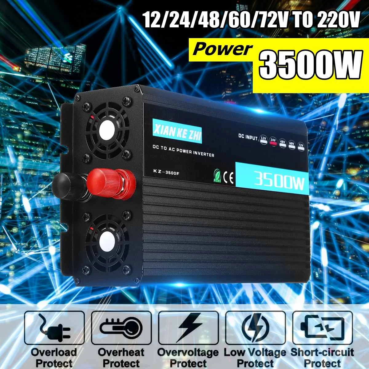 

1700W Intelligent Display Home Use DC 12/24/48/60V to AC 220V Multiple Protection Power Inverter Modified Sine Wave Converter