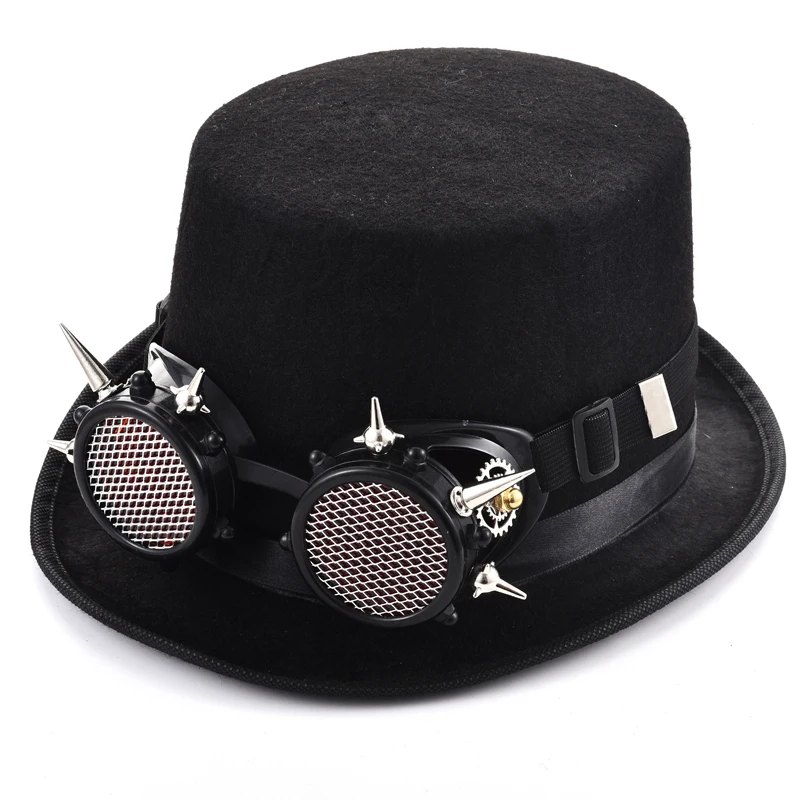 

Steampunk Rivets Goggles Hat Gothic Victorian Fedoras with Glasses for Halloween Lolita Cosplay Spikes Goggles Hats Headwear