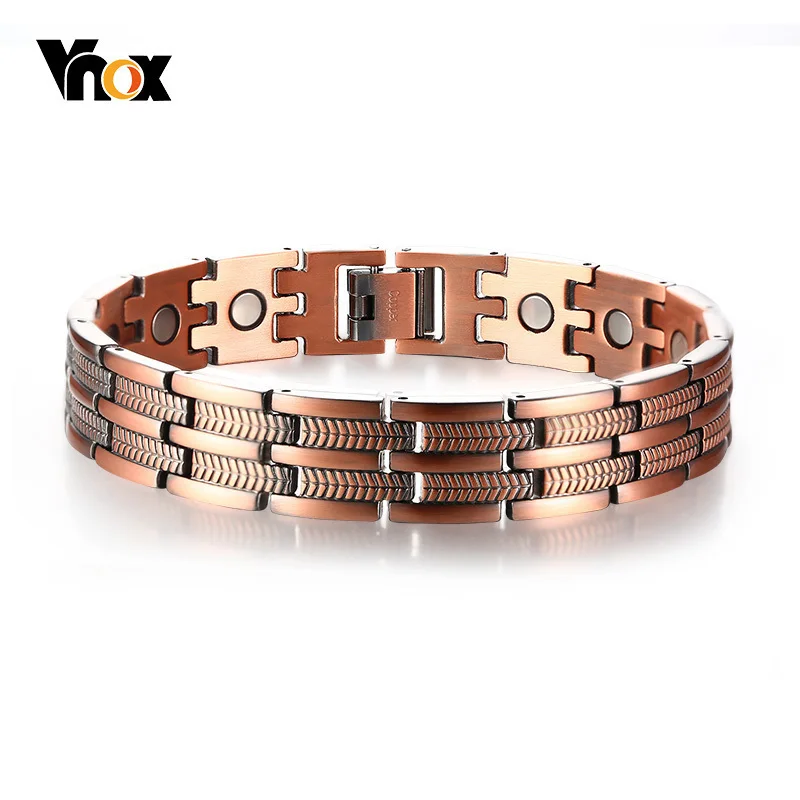 Vnox Stylish Red Copper Health Bracelets for Man Women
