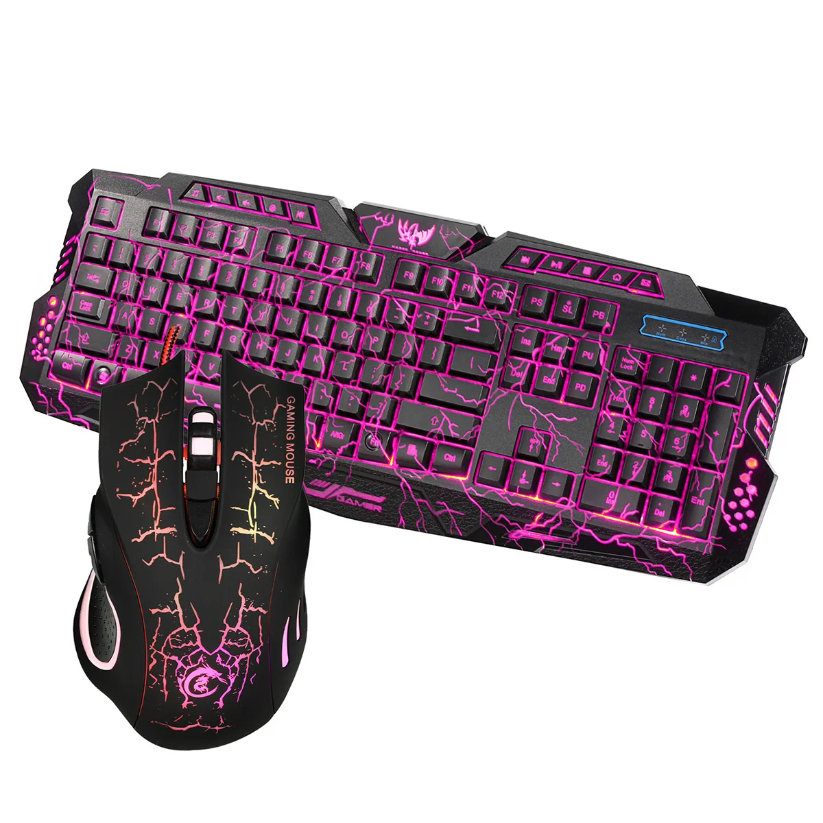 

J10 USA English Wired Gaming Keyboard Mouse Set Three-Color Backlight Crack Keyboard + Colorful Backlight Mouse For PC Gamer