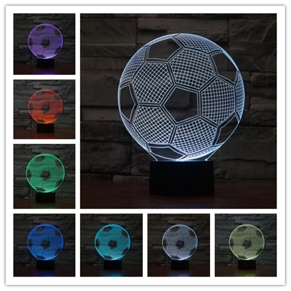 3D Визуальный футбольный ночник сенсорный датчик USB светодиодный Ночной светильник в форме футбола для домашнего декора