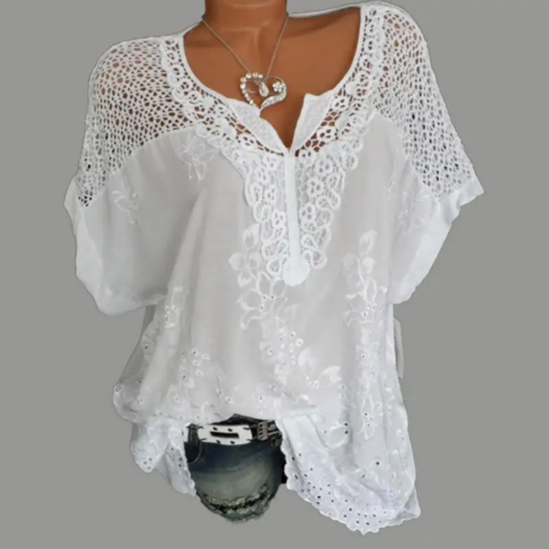 Женская блузка размера плюс XL-5XL, рукав летучая мышь, v-образный вырез, топы, рубашка, модные кружевные края, vestidos, повседневные рубашки