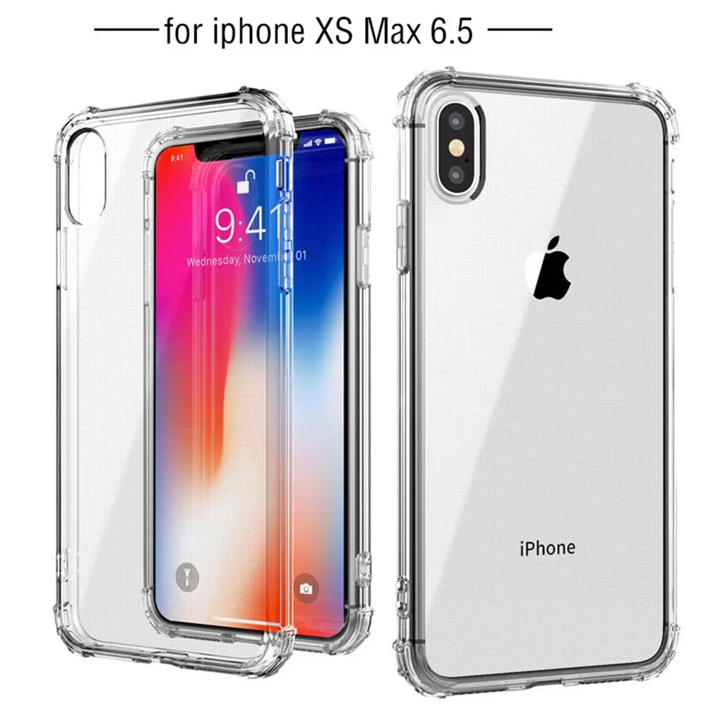 Роскошный противоударный чехол-бампер для iPhone X XS XR Max 8 7 6 6S Plus прозрачный