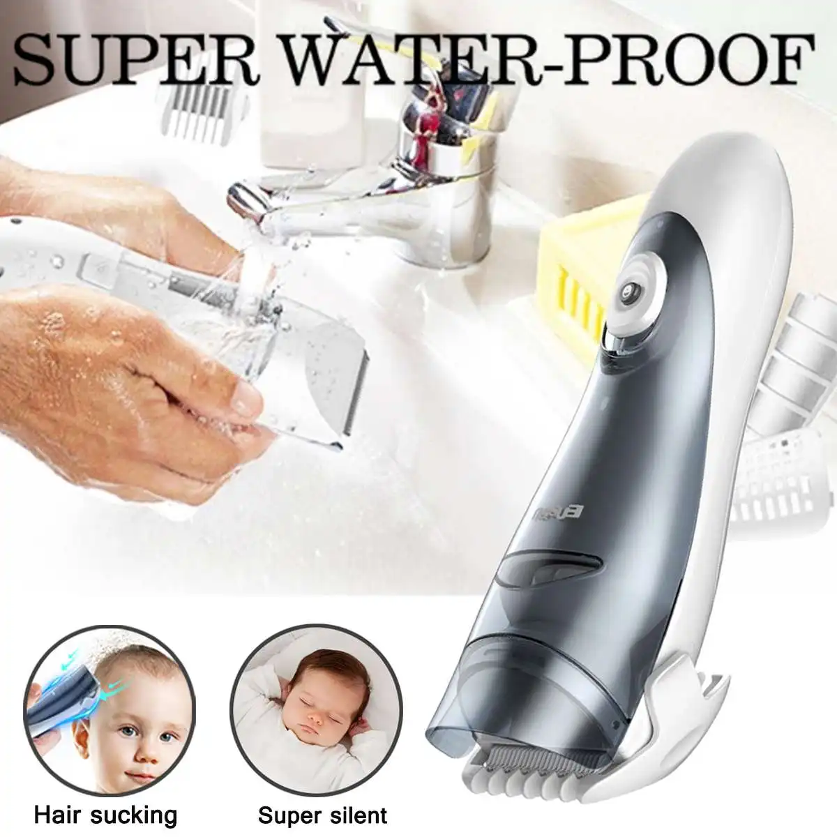 

Baby Hair Clipper USB Charging Waterproof Baby Hair Trimmer Automatic Hair Sucking Rechargeable Silent Baby Haircut Home-use