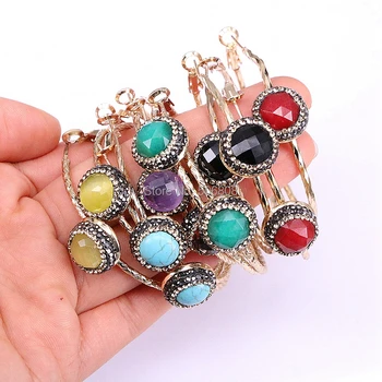 

4 Pairs ZYZ-E7016 New Fashion Designer Rhinestone Paved Faceted Stone Circle Hoop Earrings for Women Girl