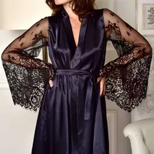 Сексуальное женское белье шелк кружево сатин Babydoll халат платье кимоно Ночная рубашка Эротичная ночная рубашка одежда для сна 3 цвета Размер: S-XL