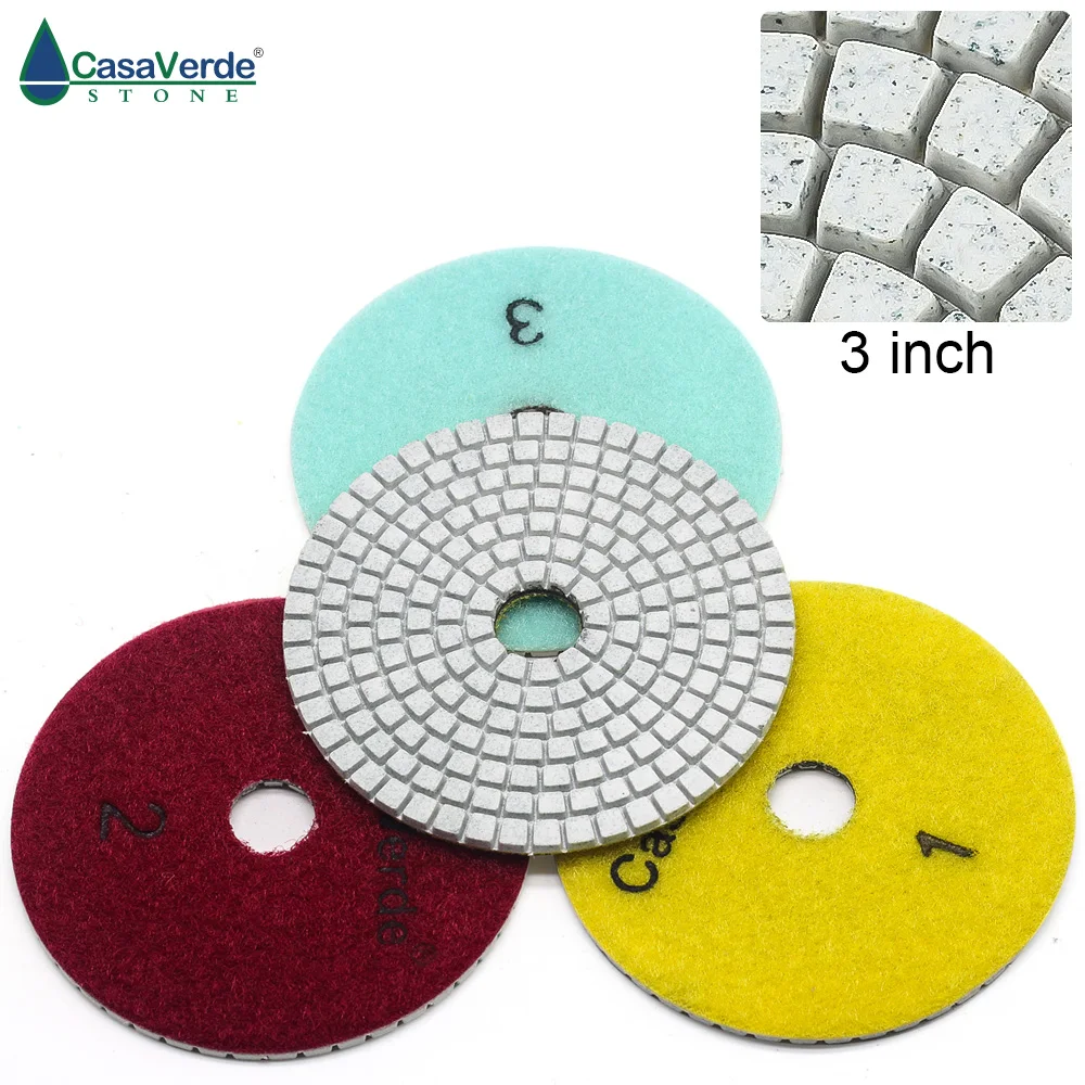 DC-AWS3PP01 3 inch premium quality dry and wet 3 step diamond polishing pads 80mm for stone, marble and granite dc sfw3pp02 4 inch dry wet 3 step polishing pads for stone