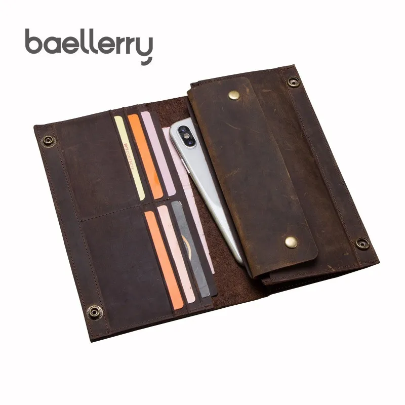 

Vintage Men Wallet Genuine Leather Long Wallet Men Crazy Horse Leather Wallet With Phone Case Card Holder Leather Men Carteira