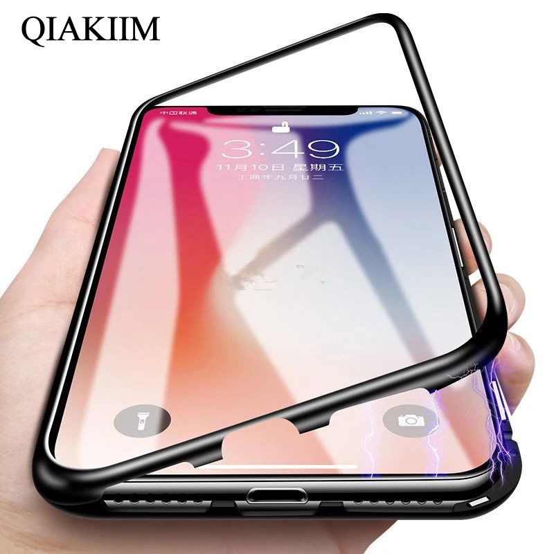 

360 Magnetic Adsorption Case for iPhone X 8 Plus 7 XS Max+Tempered Glass Back Cover for iPhone XS 8 6 6S Plus X Hard Case Coque