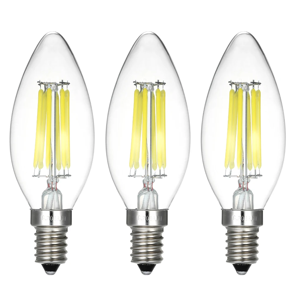 600LM E14 Base 3 Pack Dimmable LED Bulbs 6W LED Candle Bulbs C35 Clear