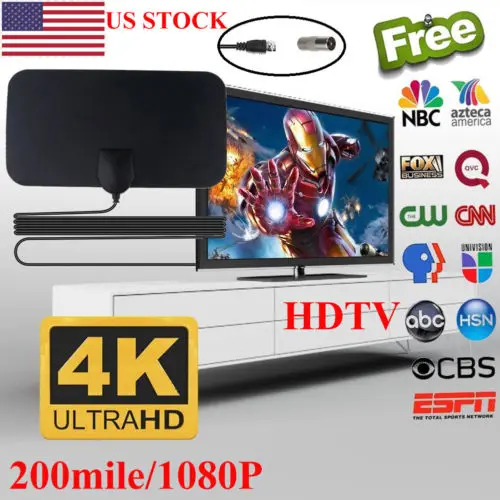 Ультратонкая цифровая антенна 200 миль HD Skylink 4K цифровые комнатные ТВ 1080P антенны