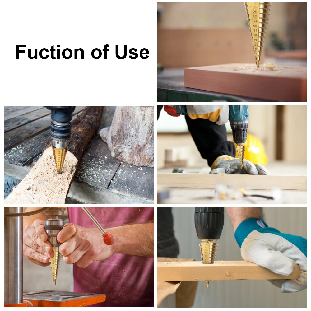 JelBo Step Drill Bit Set Titanium Coated HSS Metal Hex Shank Drill Bits by Power Tool for Wood Meta