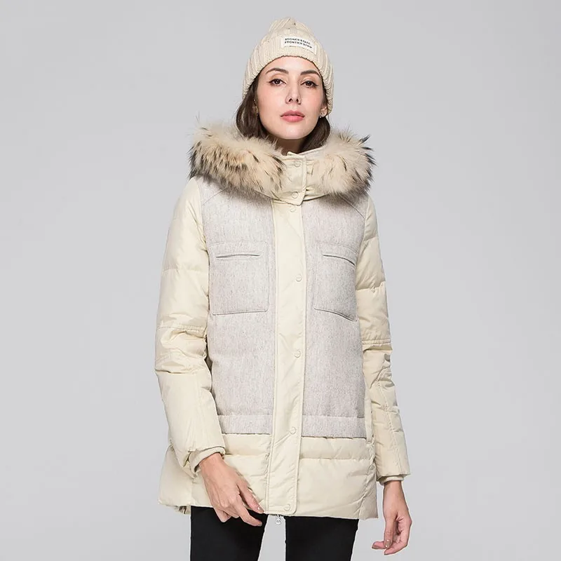 

Winter Wool Stitching Warm Down Jacket Female 2019 Hooded Fur Collar Solid Color Light And Thin Basic Womens Tops Blouses HJ120