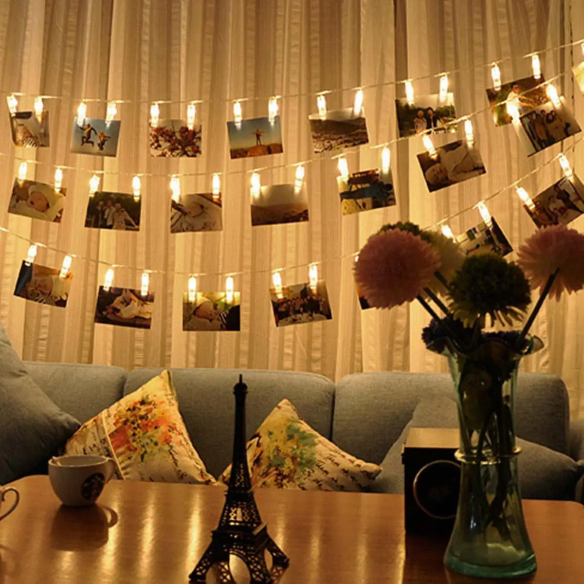 

40Pcs LED String Light 5m Battery Operated Photo Peg Clip Light Hanging Pictures Warm White Great Decoration for Home Bedroom
