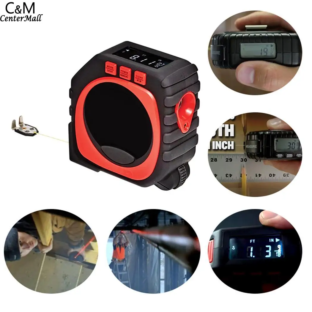 

Measuring tape Laser LED Digital Display 2 in 1 Tape Black red Measure 0.01mm Multi-function Measuring 235g 10000mm Tape