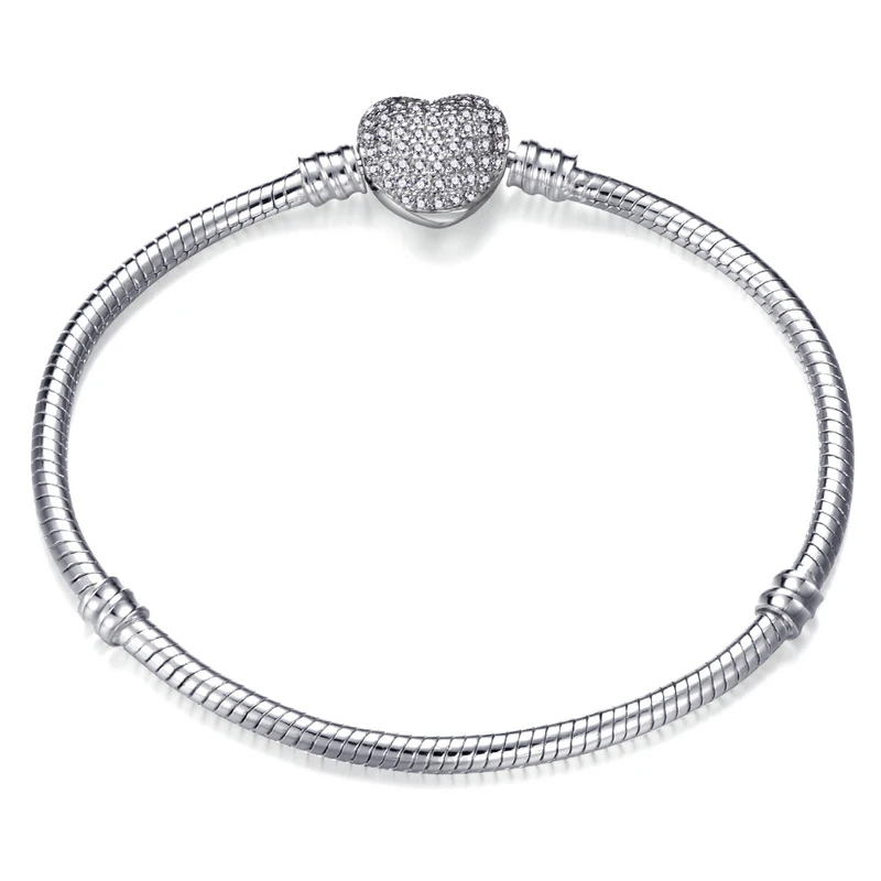 

Silver Classic 17CM-21CM Snake Chain Link Bracelet & Bangle For Women Couple Love Heart Charm Brand Bracelet DIY Jewelry